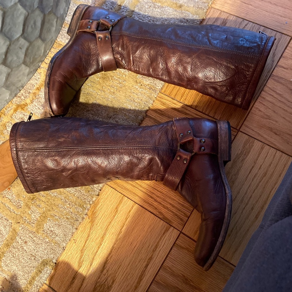 Frye Phillip Harness Tall Riding Boots Brown